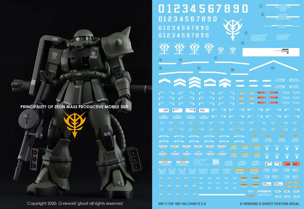 G-Rework - [MG] MS-06F/J ZAKU II 2.0 - Water Slide Decals – Gundam