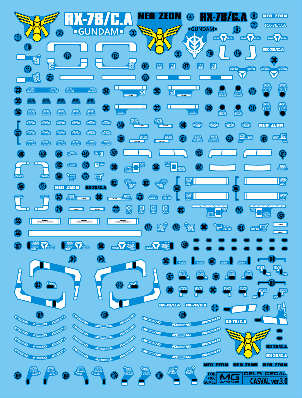 Delpi - MG CASVAL'S GUNDAM 3.0 WATER DECAL - (Select Normal or Holo)