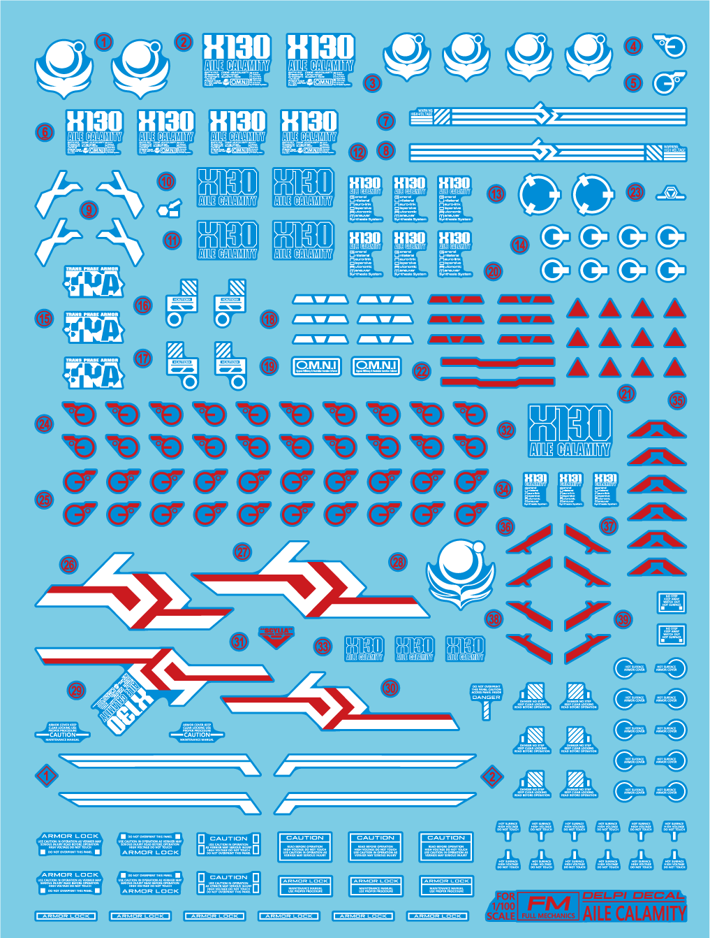 Delpi - 1/100 Full Mechanics AILE CALAMITY GUNDAM WATER DECAL - (Select Normal or Holo)