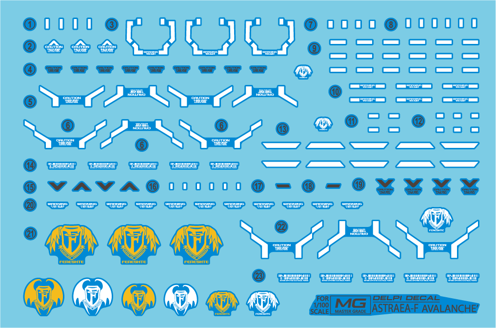 Delpi - MG GUNDAM ASTRAEA TYPE-F AVALANCHE UNIT Water Decal - (Select Normal or Holo)