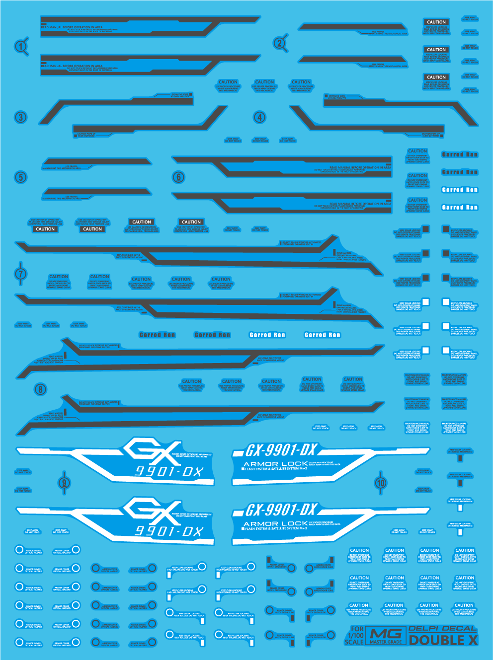 Delpi - MG DOUBLE X WATER DECAL - (Select from Manual Normal, Manual Holo, Delpi Normal, or Delpi Holo)