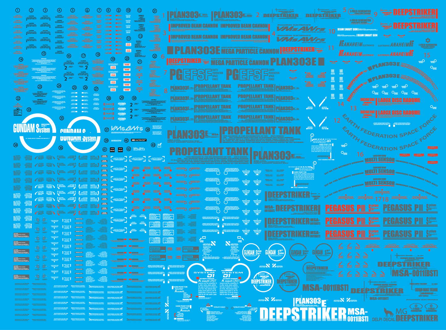 Delpi -  MG PLAN303E DEEP STRIKER WATER DECAL - (Select Blue or Red)